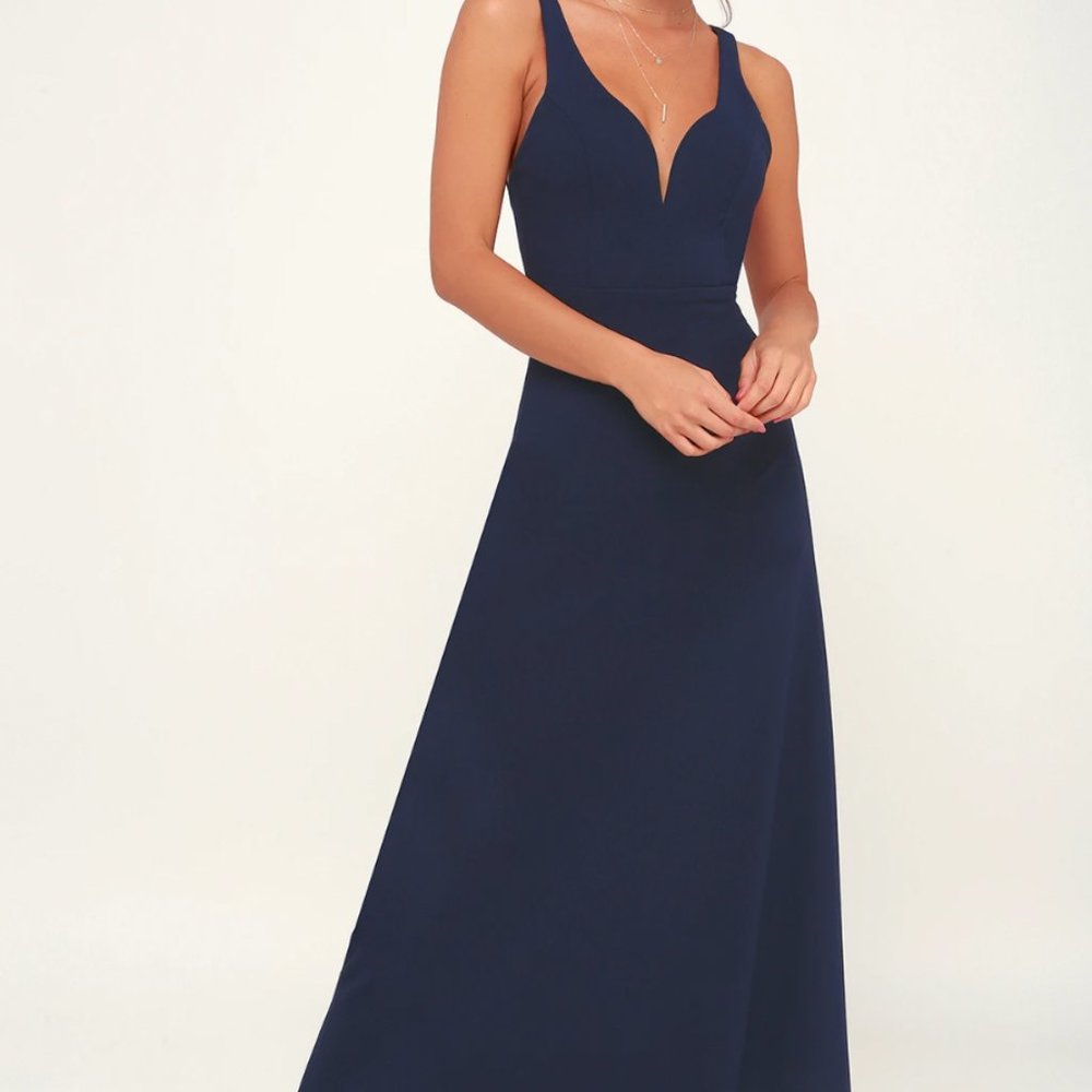 Lulus - Glamour Than This Navy Blue Maxi Dress - SP